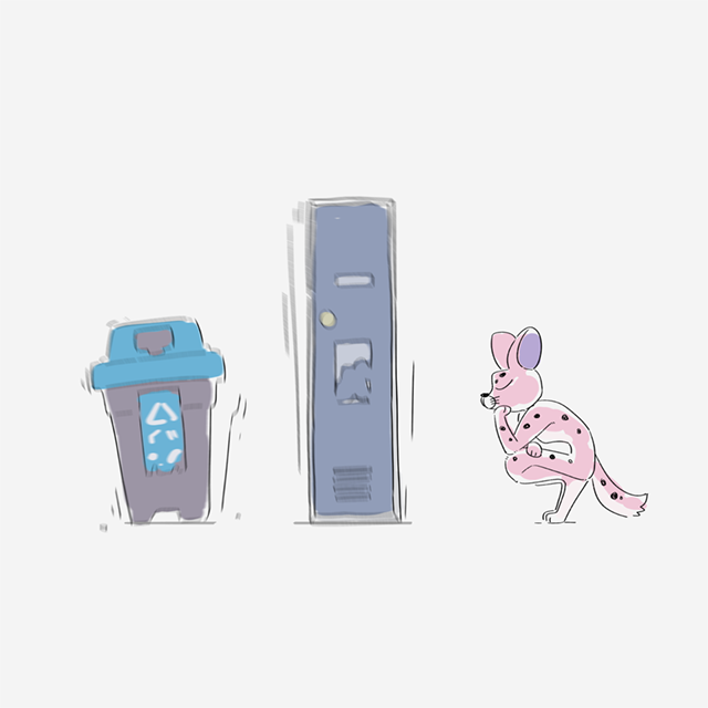 1boy 2girls blue_archive cabinet image_sample mimitoke miyu_(blue_archive) multiple_girls recycle_bin squatting twitter_sample white_background yuzu_(blue_archive)