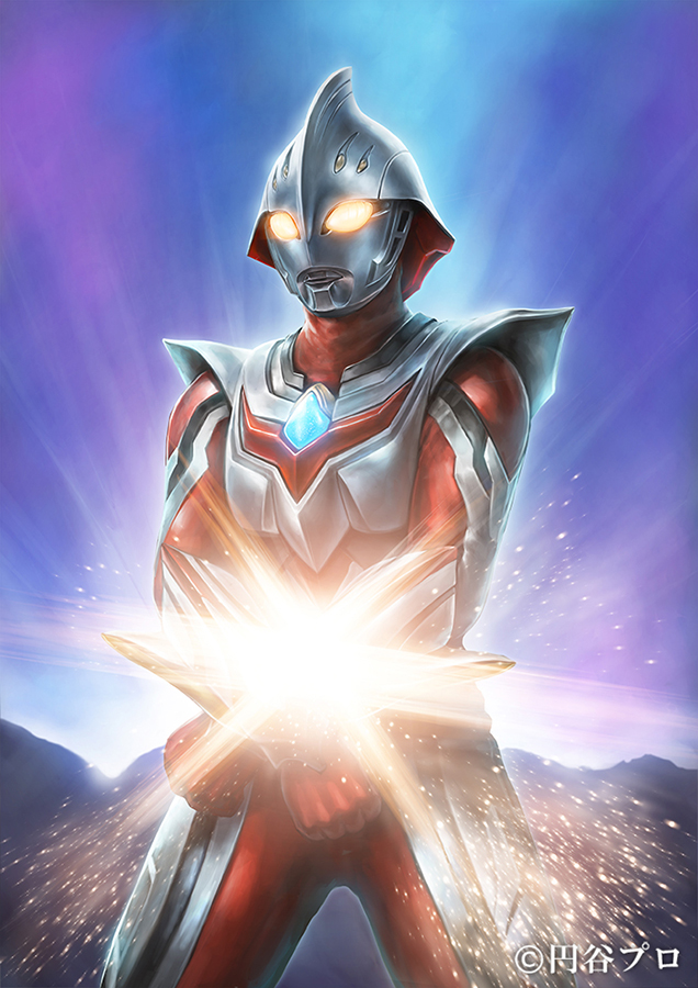 1boy alien black_skin blue_sky clenched_hands color_timer colored_skin commentary_request copyright_notice cowboy_shot dorsal_fin glowing glowing_eyes looking_ahead male_focus misawa_kei multicolored_skin official_art outdoors outstretched_crossed_arms red_skin silver_skin sky sparkle tokusatsu ultra_series ultraman_nexus ultraman_nexus_(series) ultraman_nexus_junis vambraces yellow_eyes