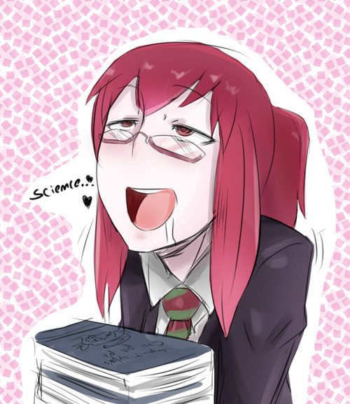 1girl book glasses heart long_hair mon-musu_quest! pale_skin promestein red_eyes red_hair saliva school_uniform