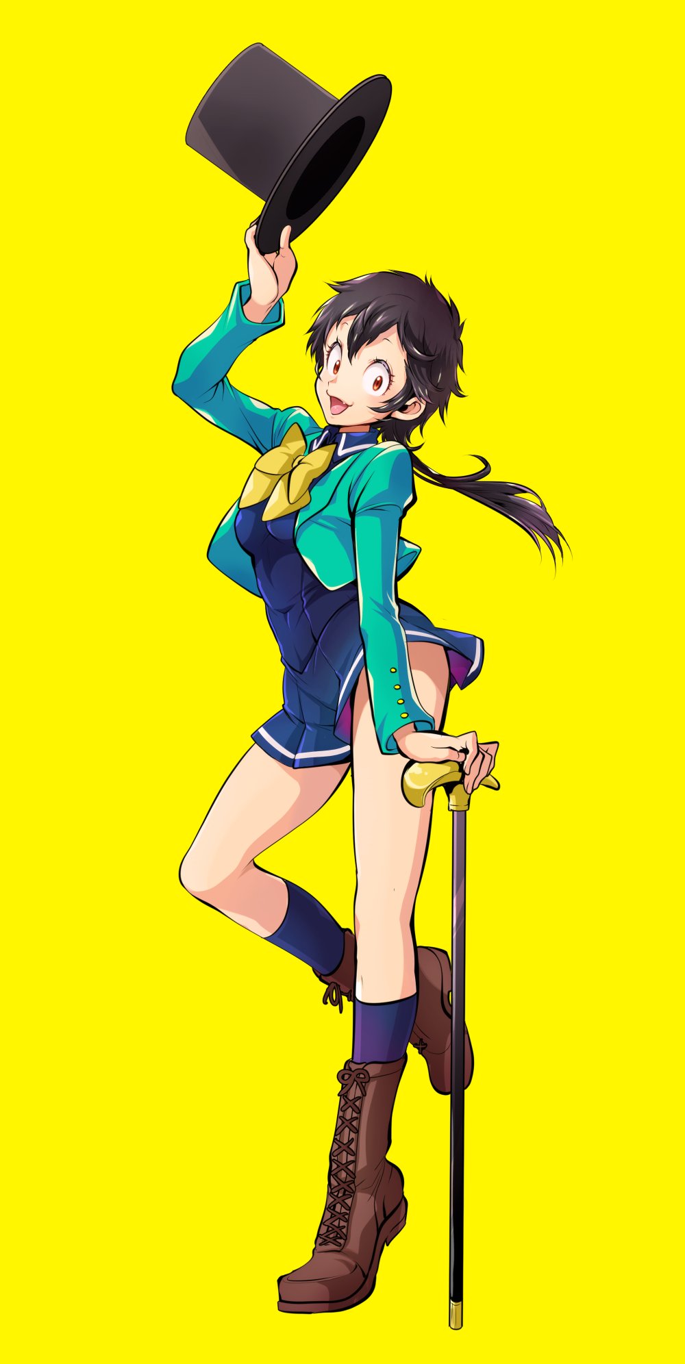 1girl boots cane grandaughter_of_lupin_iii hat highres lupin_iii marimo_(yousei_ranbu) ponytail skirt top_hat