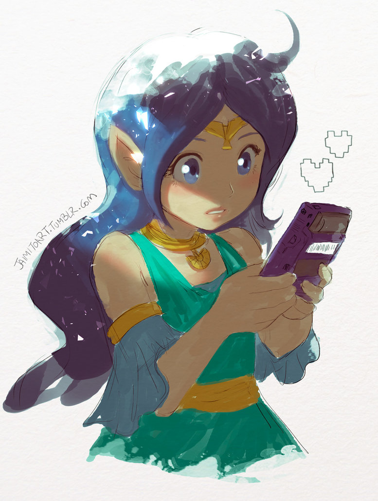 blue_eyes blue_hair console dress game_boy game_boy_(original) handheld_game_console heart jewelry long_hair lots_of_jewelry nayru nintendo pointy_ears the_legend_of_zelda the_legend_of_zelda:_oracle_of_ages tiara