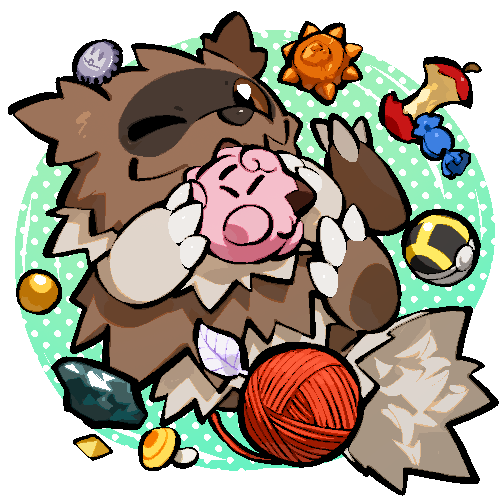 animal_focus apple apple_core balm_mushroom bottle_cap bottle_cap_(pokemon) brown_eyes brown_fur candy clefairy closed_mouth destiny_knot_(pokemon) doll evolution_stone evolutionary_stone food fruit full_body game_freak gen_1_pokemon gen_3_pokemon holding holding_doll kawaanago leftovers_(pokemon) lowres moon_stone mushroom nintendo no_humans nugget_(pokemon) one_eye_closed pickup_(pokemon) poke_ball pokemon pokemon_(creature) pokemon_ability pokemon_focus polka_dot polka_dot_background rare_candy revive_(pokemon) smile solo sun_stone_(pokemon) transparent_background ultra_ball white_herb_(pokemon) yarn yarn_ball zigzagoon