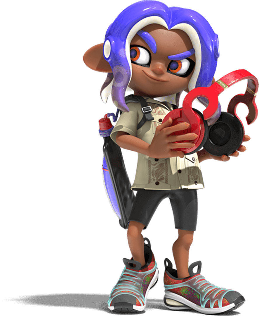 1boy 3d bike_shorts blue_hair dark_skin full_body gradient_hair guayabera headphones hirooooo_(splatoon) holding holding_headphones ink_tank_(splatoon) inkling looking_to_the_side medium_hair multicolored_hair nintendo octoling_boy octoling_player_character official_art open_mouth orange_eyes raised_eyebrow shoes short_sleeves sidelocks sneakers solo splatoon_(series) splatoon_3 spotted_hair standing suction_cups tentacle_hair thick_eyebrows transparent_background two-tone_hair v-shaped_eyebrows