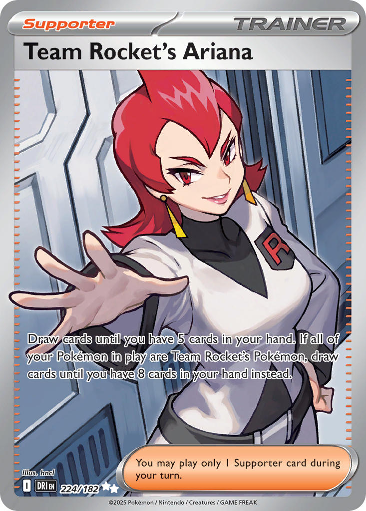 1girl ariana_(pokemon) artist_name belt black_belt card_(medium) character_name company_name copyright_name copyright_notice door earrings english_text eyelashes hand_on_own_hip hungry_clicker indoors jewelry lips long_sleeves medium_hair nintendo official_art outstretched_arm pokemon pokemon_card pokemon_hgss pokemon_tcg red_eyes red_hair shirt smile solo team_rocket team_rocket_uniform third-party_source trading_card v-shaped_eyebrows white_shirt