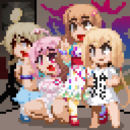 4girls deliyami futaba_anzu graffiti idolmaster idolmaster_cinderella_girls lowres morikubo_nono moroboshi_kirari multiple_girls pixel_art yumemi_riamu