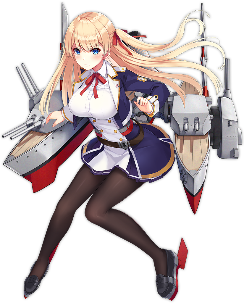 1girl allenes azur_lane belt black_pantyhose black_shoes blonde_hair blue_eyes blue_jacket blush breasts brown_belt buttons closed_mouth cropped_jacket dress eyebrows female_focus floating_hair full_body hair_ribbon jacket large_breasts long_hair long_sleeves machinery mole mole_under_eye official_art one_side_up open_clothes open_jacket pantyhose red_ribbon ribbon ship_turret shoes short_dress solo straight_hair sussex_(azur_lane) tachi-e transparent_background wavy_mouth