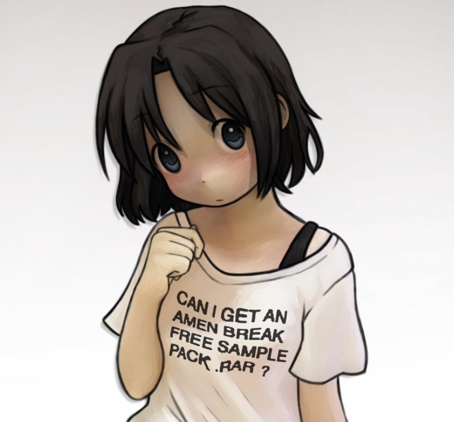 1girl black_hair bra_strap clothes_writing english_text grey_eyes medium_hair original raised_eyebrows shirt solo t-shirt upper_body zoolpal