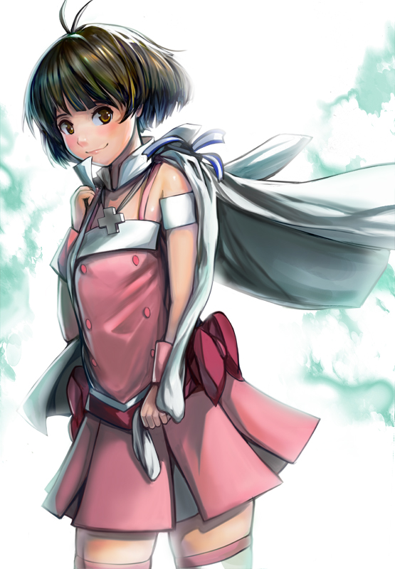 00s 1boy akizuki_ryo antenna_hair armband backlighting black_hair blush brown_eyes comic-z cowboy_shot cross cross_necklace crossdressing crossdressing_(mtf) cute_&amp;_girly_(idolmaster) dress idolmaster idolmaster_dearly_stars jacket jacket_on_shoulders jewelry male_focus necklace nose pink_dress short_hair smile solo thighhighs trap white_thighhighs wrist_cuffs zettai_ryouiki