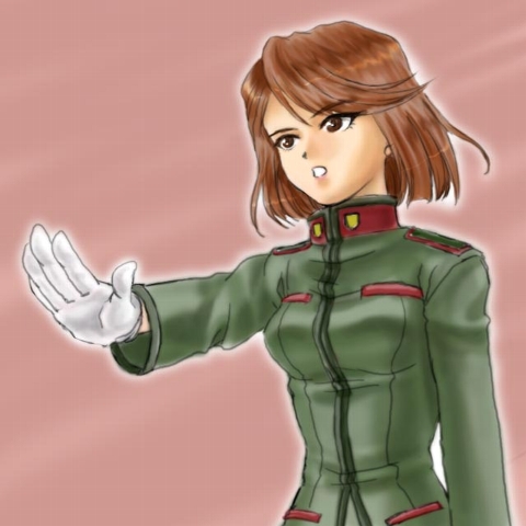 00s brown_eyes brown_hair fujieda_kaede gloves hutoshi_akira lowres military military_uniform sakura_taisen sakura_taisen_ii short_hair
