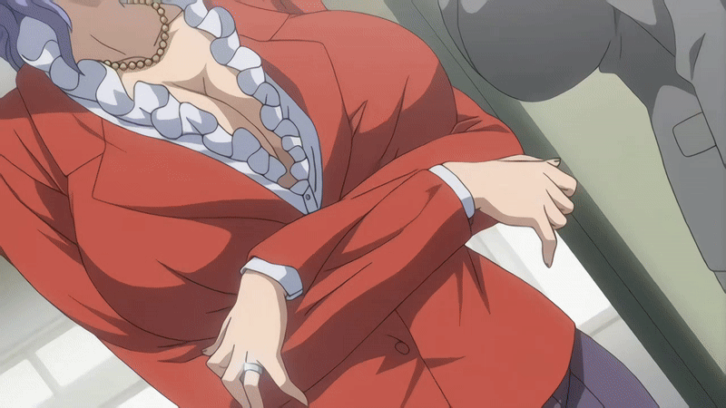 10s 1boy 2016 2girls animated animated_gif breasts cleavage collarbone crossed_arms curvy daimon_naoko dress_shirt formal_clothes frilled_shirt_collar frills glasses huge_breasts indoors jewelry kagurazaka_yui kyonyuu_hitozuma_onna_kyoushi_saimin large_breasts lipstick long_hair long_sleeves makeup mature_female multiple_girls necklace older_female_and_younger_female pearl_necklace principal principal_and_student purple_hair red_shirt ring shirt standing suit t-rex_(animation_studio) tagme wedding_ring