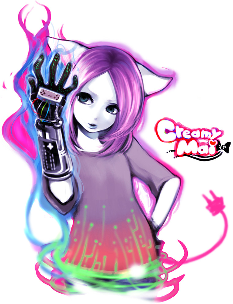 1girl animal_ears bad_id bad_pixiv_id cat_ears female_focus hand_on_own_hip hip_focus nintendo pink_hair power_glove solo yokoyari_mengo