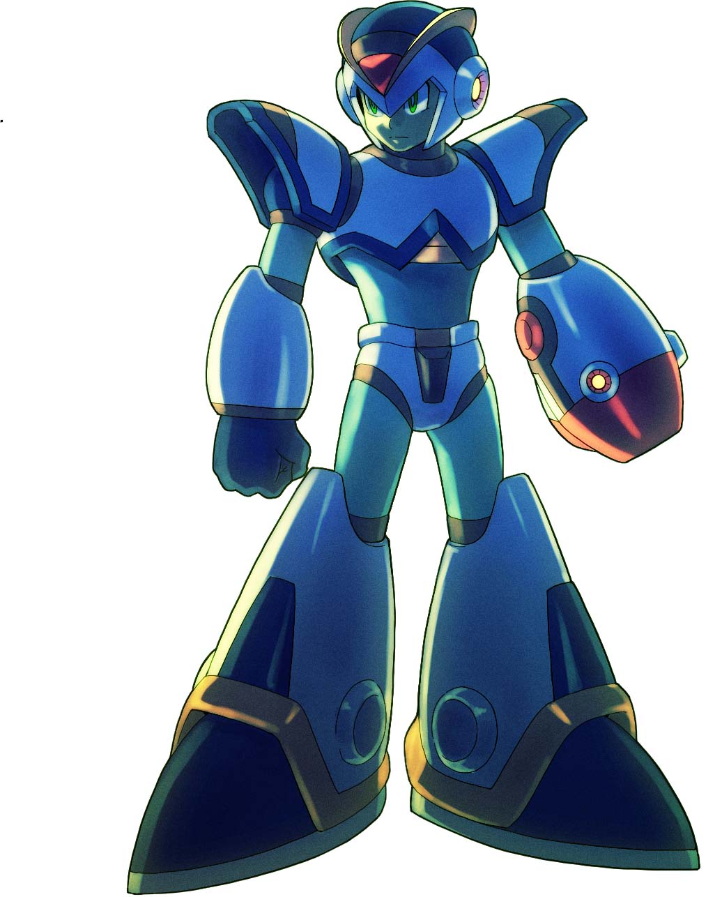1boy android arm_cannon armor commentary_request first_armor_x_(mega_man) forehead_jewel full_body helmet hi-go! highres mega_man_(series) mega_man_x1 mega_man_x_(series) simple_background solo weapon white_armor white_background white_helmet x_(mega_man)