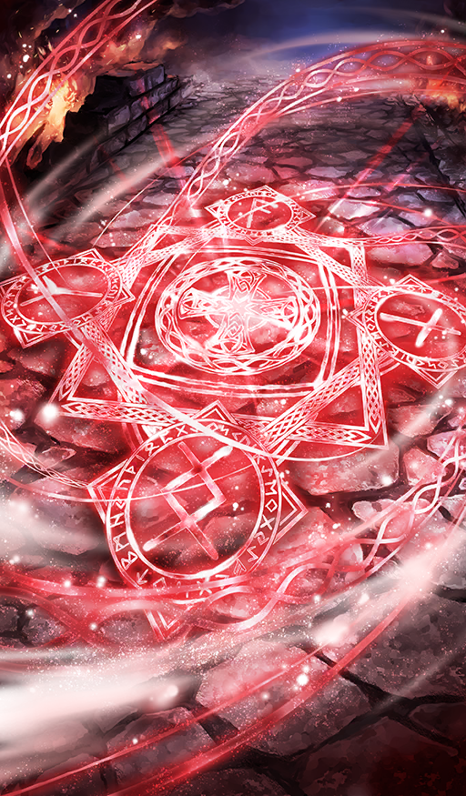 brown_background celtic_cross celtic_knot commentary cross fate/grand_order fate_(series) futhark glowing lasengle magic magic_circle no_humans official_art red_theme runes third-party_source