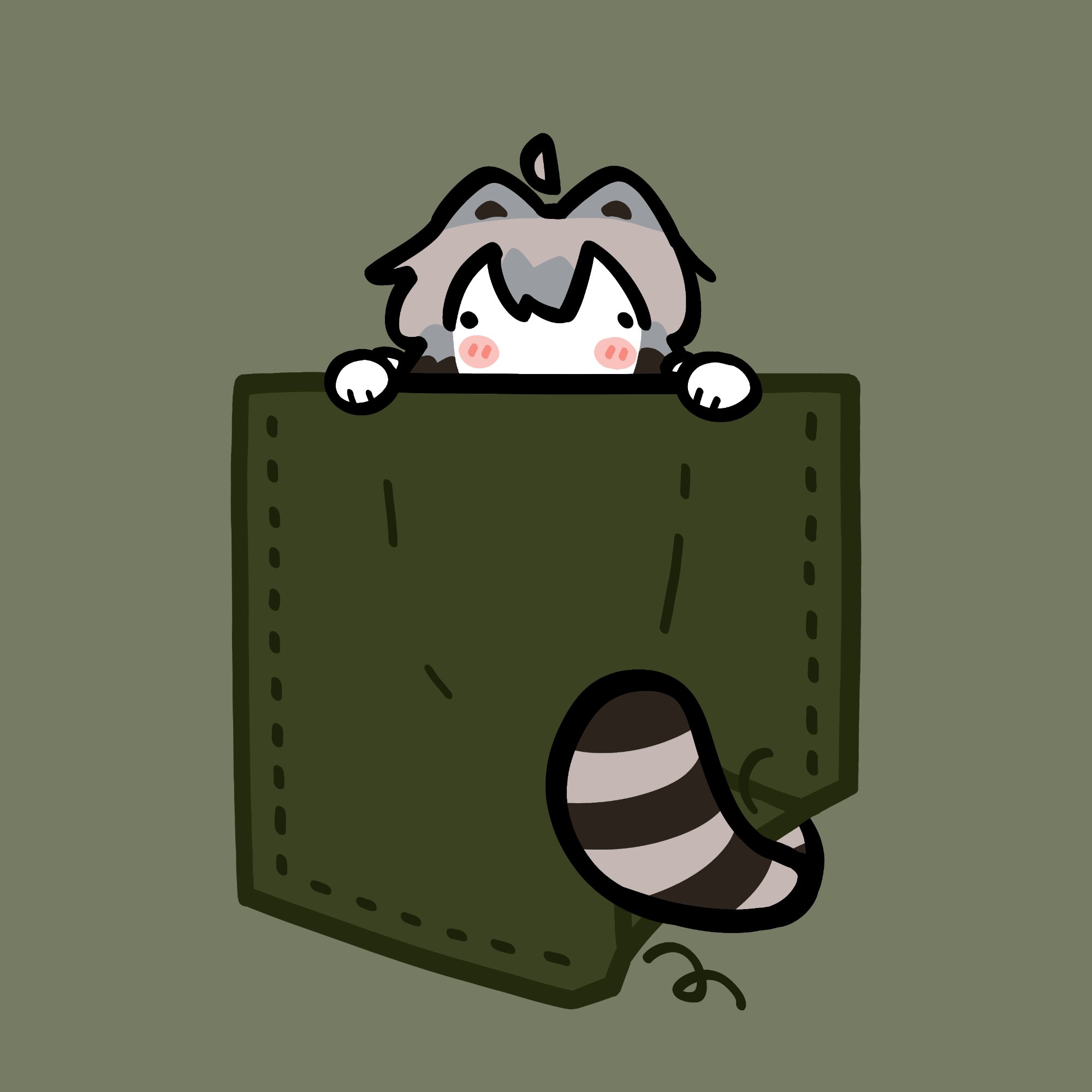 animal_ears brown_hair full_body gomibako905 highres in_pocket looking_at_viewer mini_person minigirl original pocket raccoon_ears raccoon_girl raccoon_tail short_hair solo tail
