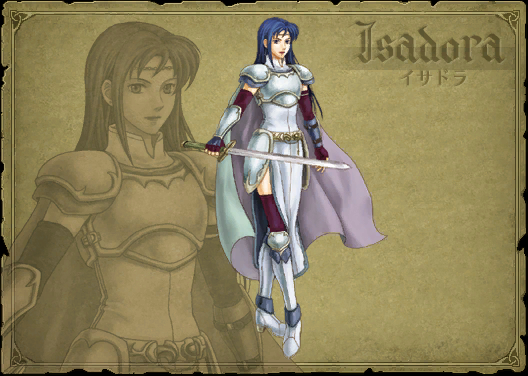 1girl armor blue_eyes blue_hair cape circlet elbow_gloves female_focus fingerless_gloves fire_emblem fire_emblem:_the_blazing_blade full_body gloves isadora_(fire_emblem) knight lips lipstick long_hair makeup matching_hair/eyes nintendo official_art side_slit solo sword thighhighs weapon