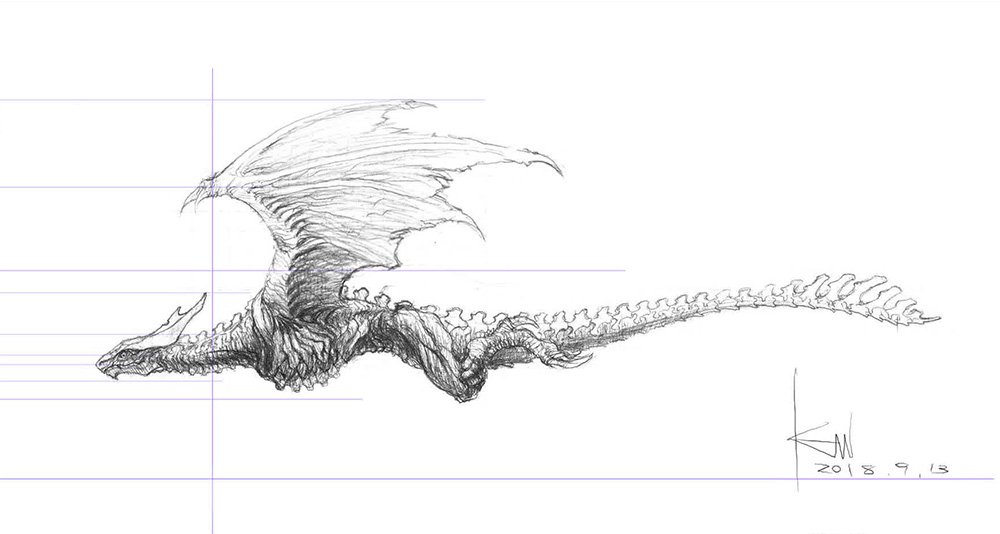 claws concept_art crest dated emaciated engi_(animation_studio) flying full_body gamera_(series) gamera_-rebirth- giant giant_monster gyaos kadokawa kaiju monochrome monster no_humans official_art promotional_art side_profile signature sketch tail takahama_kan talons teeth torn_wings wings