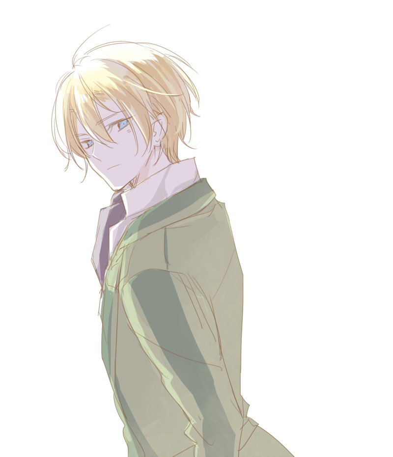 1boy achan_(blue_semi) ahoge blonde_hair blue_eyes double-parted_bangs eiyuu_densetsu hair_between_eyes jusis_albarea looking_at_viewer male_focus sen_no_kiseki sen_no_kiseki_(series) sen_no_kiseki_ii short_hair simple_background solo upper_body white_background