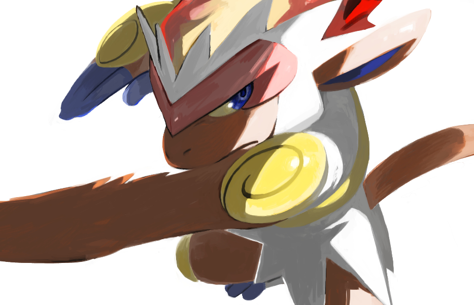 blue_eyes brown_fur closed_mouth colored_sclera gen_4_pokemon hand_up infernape kochi8i nintendo outstretched_arm pokemon pokemon_(creature) simple_background solo toes white_background yellow_sclera