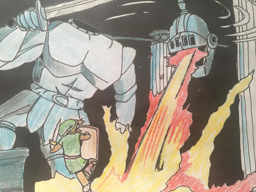 1boy arms_up battle dullahan elf fire guardian_(zelda) hat helmet helmet_head jermafenser jumping link nintendo pointy_ears shield sword the_legend_of_zelda weapon zelda_ii:_the_adventure_of_link
