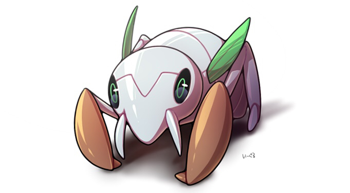 animal_focus black_eyes bug closed_mouth commentary commentary_request eagle_(pixiv8177028) english_commentary full_body gen_3_pokemon green_eyes looking_at_viewer nincada nintendo no_humans pokemon pokemon_(creature) shadow signature simple_background solo standing white_background