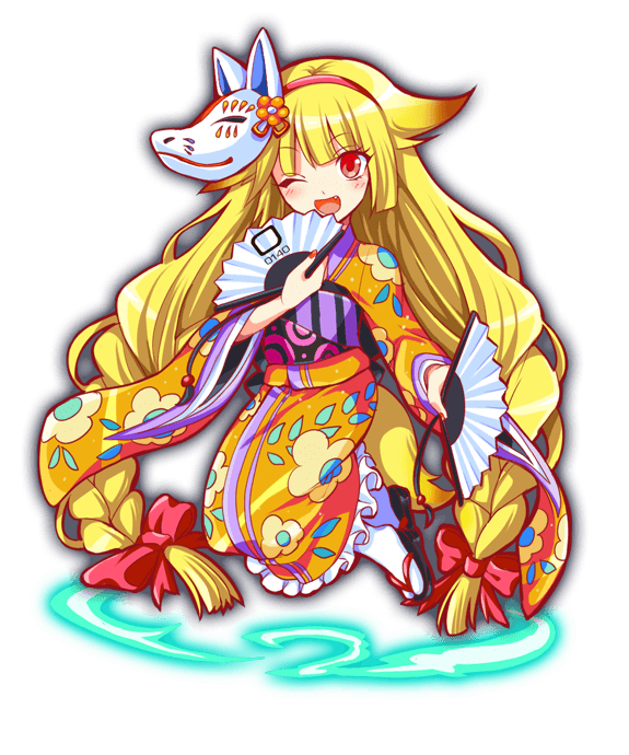 1girl absurdly_long_hair anime_coloring artist_request black_sandals black_sash blonde_hair blunt_bangs blunt_ends blunt_sidelocks blush bow braid circle_print colored_tips crash_fever detached_sleeves dot_nose dual_wielding eyelashes fang fingernails floral_print floral_print_kimono floral_print_sleeves flower_pin folding_fan fox_mask frilled_kimono frills full_body furisode_sleeves game_cg gradient_hair gradient_tail hair_bow hair_flaps hairband hand_fan holding japanese_clothes kimono long_hair long_sleeves looking_at_viewer low-braided_long_hair low-tied_long_hair low_twin_braids mask mask_on_head multicolored_hair multicolored_sash nail_polish number_print numbered obi official_art one_eye_closed open_mouth orange_kimono orange_sleeves outline pink_nails print_kimono print_sash print_sleeves red_bow red_eyes red_hairband red_outline sandals sash sidelocks socks solo square square_print tabi tachi-e tamamo_(crash_fever) tamamo_no_mae_(mythology) third-party_source tongue transparent_background twin_braids vertical-striped_sash very_long_hair white_mask white_socks wide_sleeves yellow_tail zouri