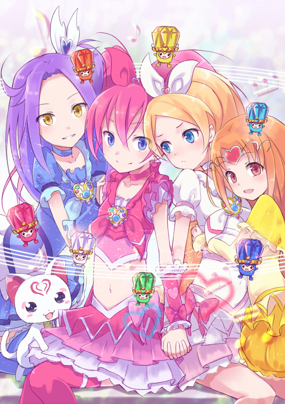 10s 4girls bad_id bad_pixiv_id beamed_quavers bow choker cure_beat cure_melody cure_muse cure_muse_(yellow) cure_rhythm dory fary houjou_hibiki hummy_(suite_precure) kurokawa_eren kyuri lary magical_girl minamino_kanade miry multiple_girls musical_note pink_bow precure quaver rery seiren_(suite_precure) shirabe_ako sory musical_staff suite_precure tiry white_choker