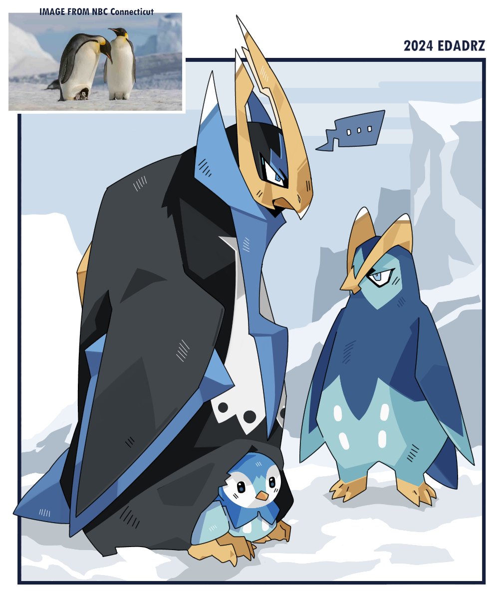 angry beak bird blue_eyes blush dated edadrz empoleon evolutionary_line full_body gen_4_pokemon highres nintendo no_humans penguin piplup pokemon pokemon_(creature) prinplup snow standing