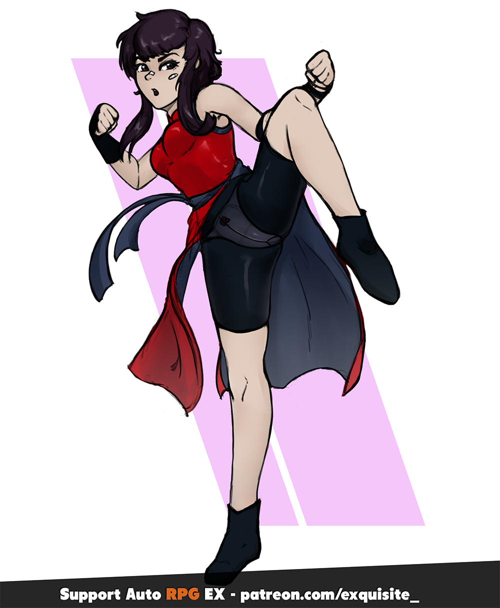 1girl assertive_female bandages bike_shorts black_footwear black_hair exquisit-e fighting_stance fire_emblem fire_emblem:_genealogy_of_the_holy_war fire_emblem_heroes full_body highres larcei_(fire_emblem) leg_lift leg_up nintendo open_mouth panties panties_under_bike_shorts pantyshot short_hair simple_background standing standing_on_one_leg tomboy underwear white_panties