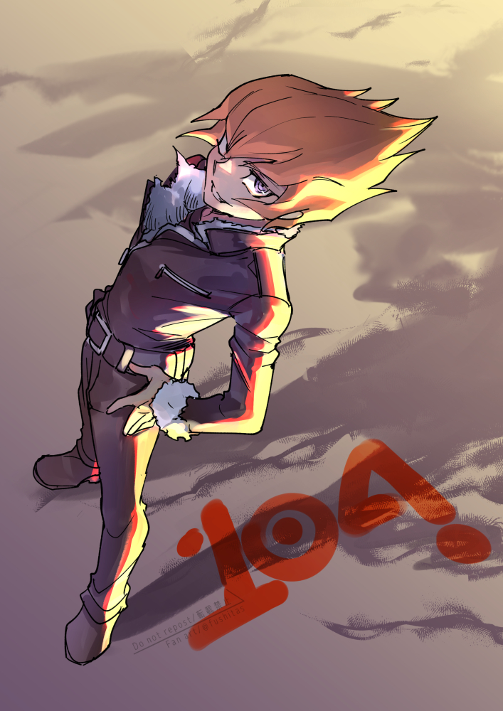 1boy belt black_jacket black_pants evil_grin evil_smile from_above fushitasu grey_background grey_eyes grin hands_on_own_hips jacket long_sleeves male_focus pants shoes short_hair smile solo vector_(yu-gi-oh!) yu-gi-oh! yu-gi-oh!_zexal