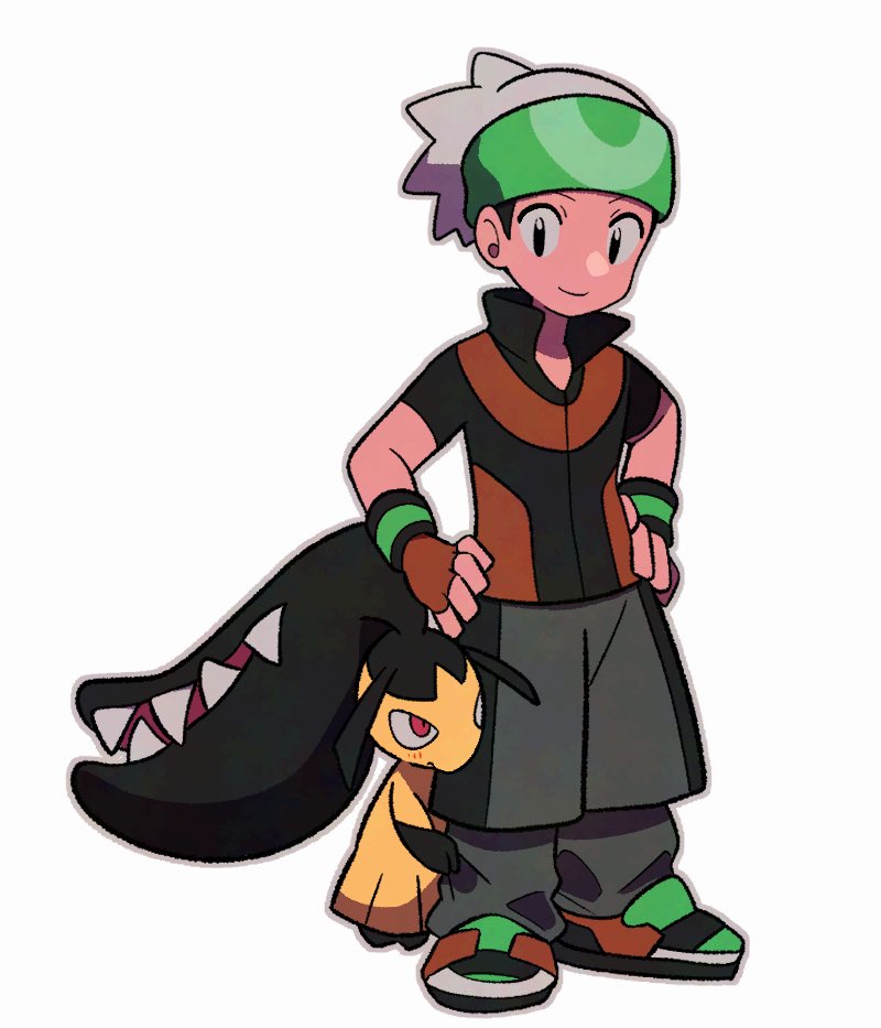 1boy black_eyes black_hair black_pants black_shorts brendan_(pokemon) closed_mouth collared_shirt eye_contact fingerless_gloves full_body gen_3_pokemon gloves hands_on_own_hips hat hugging_another&#039;s_leg looking_at_another male_focus mawile nintendo pants pokemon pokemon_dppt pokemon_platinum popped_collar red_eyes sharp_teeth shirt shoes short_hair short_sleeves shorts sideburns simple_background smile sneakers standing teeth tyako_089 white_background