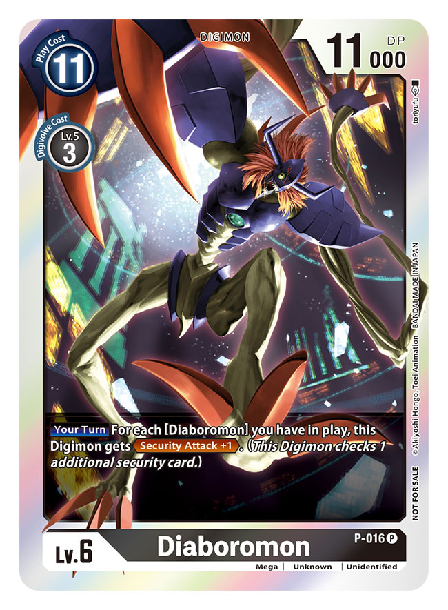 artist_name brown_hair card_(medium) character_name commentary_request copyright_name diablomon digimon digimon_(creature) digimon_card_game english_text horns long_arms medium_hair official_art sharp_teeth solo teeth tory_youf trading_card