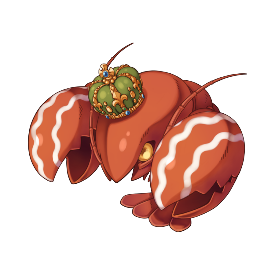 animal_focus blue_gemstone chibi chibi_only crown full_body gem green_crown king_dramoh lobster no_humans official_art ragnarok_online simple_background solo transparent_background yuichirou
