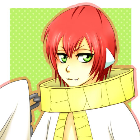 bleach bleach:_zanpakutou_ibun_hen chain collar fang green_eyes komato lowres pixiv_sample red_hair zabimaru