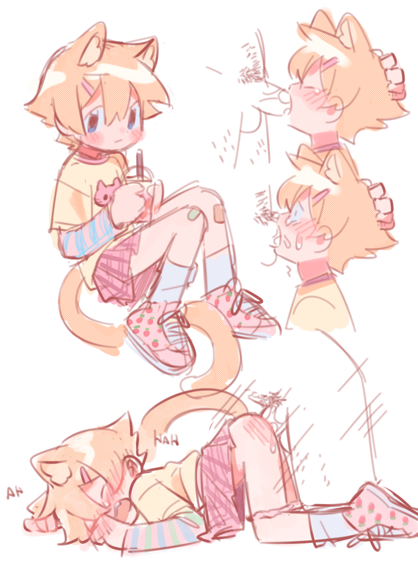 2boys anal animal_ears bad_baraag_id bad_id bandaid blonde_hair blouse blue_eyes blue_socks breeding bubble_tea cat_boy cat_ears cat_tail collar crossdressing crossdressing_(mtf) crying crying_with_eyes_open deepthroat doggystyle fang fellatio food_print hand_on_another&#039;s_head irrumatio long_sleeves luan male_focus male_penetrated multiple_boys multiple_views open_mouth oral otokonochinchin panties panty_pull print_footwear rape sex sex_from_behind shirt shota skirt socks striped_clothes striped_shirt tail tears throat_bulge underwear yaoi yellow_shirt