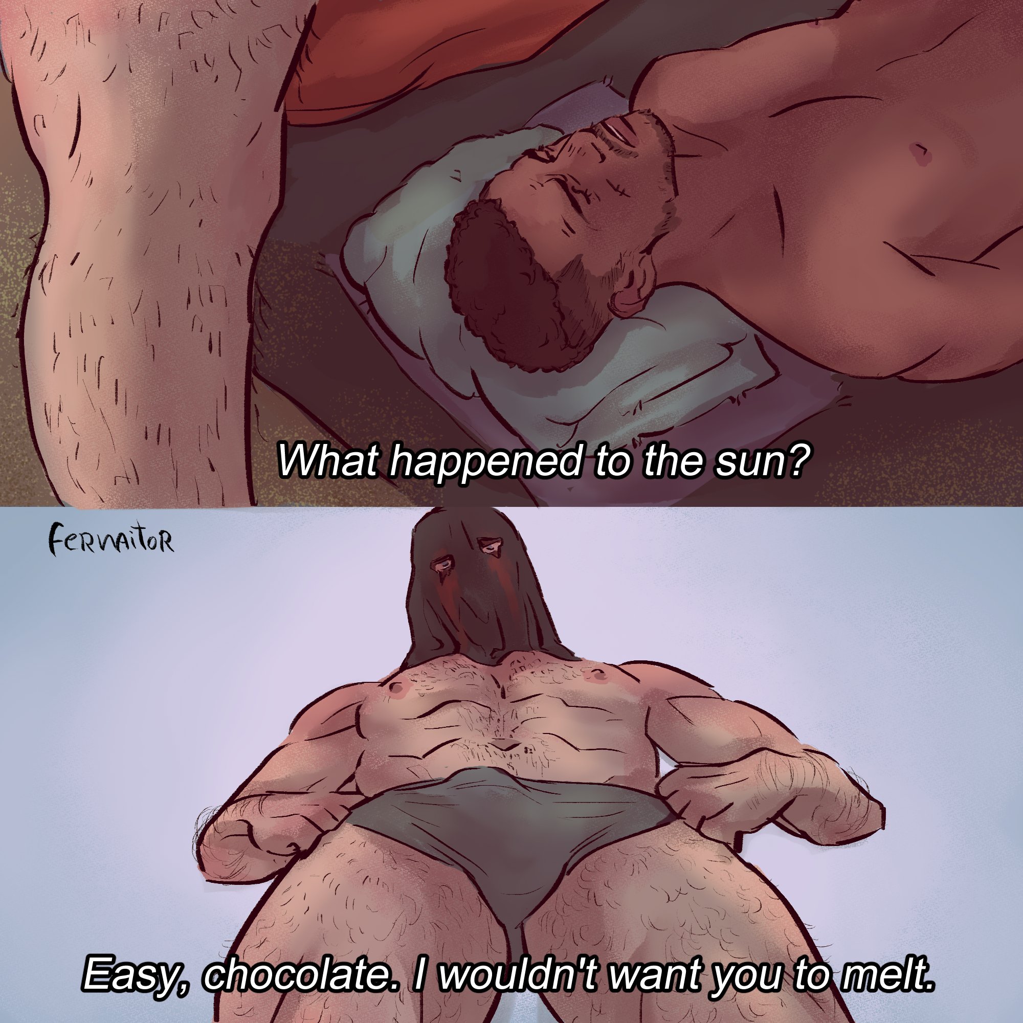2boys abs artist_name bara black_hair call_of_duty call_of_duty:_modern_warfare_2 closed_eyes covered_face dark-skinned_male dark_skin english_text fernaitor gaz_(call_of_duty_4) grey_male_swimwear highres konig_(call_of_duty) large_pectorals lying male_focus male_swimwear mask multiple_boys muscular muscular_male navel nipples on_back pectorals short_hair