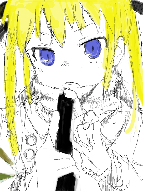 1girl blonde_hair blue_eyes e_eel kill_me_baby sonya_(kill_me_baby) source_request teeth upper_body upper_teeth_only