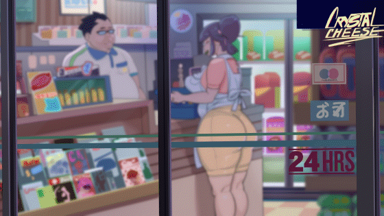1boy 1girl animated animated_gif blue_hair bouncing_breasts breasts clerk crystalcheese_(artist) erection fat fat_man fellatio hand_on_another&#039;s_head hetero large_breasts mature_female nipples oral penis pubic_hair ugly_bastard uncensored v