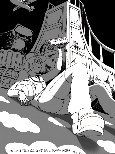 10s 1boy ball baseball_cap basketball greyscale hat hilbert_(pokemon) holding male_focus mariemon monochrome nintendo pokemon pokemon_bw solo tegaki toy toy_airplane train