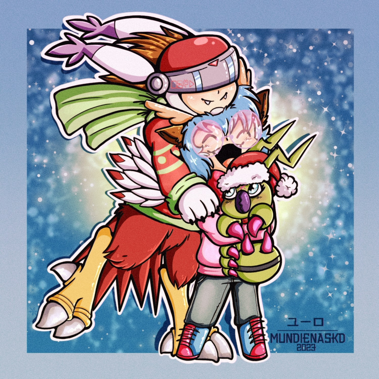 christmas covered_eyes digimon digimon_(creature) fusion helmet long_ears mask silphymon wormmon