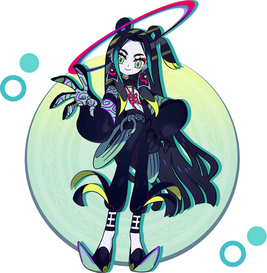 1boy black_hair black_pants chinese_clothes earrings eyeshadow fate/grand_order fate_(series) game_cg gloves green_eyes halo jewelry long_hair long_sleeves looking_at_viewer makeup male_focus official_art pale_skin pants red_eyeshadow smile tachi-e taisui_xingjun_(fate) take_(takegarou) tooth_earrings transparent_background