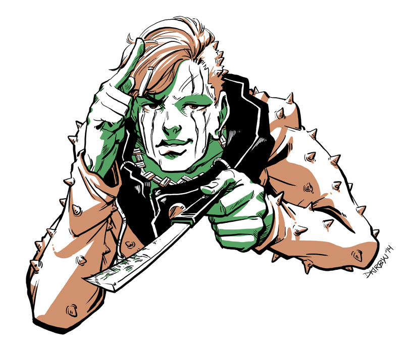 1boy black_hood colored_skin dkirbyj green_skin hair_ornament hairclip higashikata_jobin holding holding_razor hood hoodie jojo_no_kimyou_na_bouken jojolion orange_hair orange_hoodie parted_bangs razor scar scar_on_face single_eyebrow smile spiked_clothes white_background