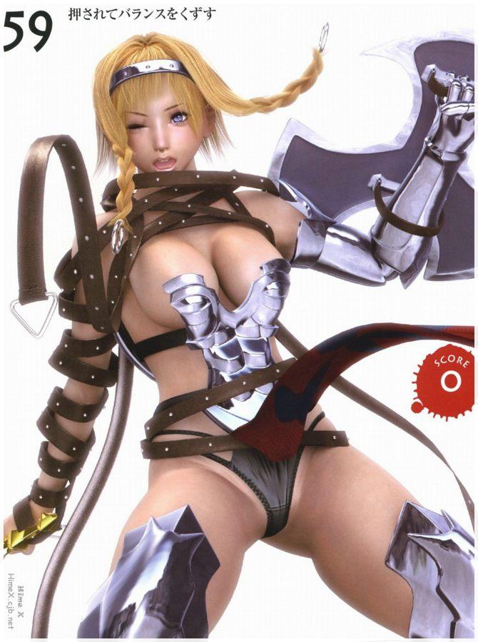 1girl 3d breasts cowboy_shot female_focus leina m-rs panties queen&#039;s_blade solo spread_legs standing underwear white_background