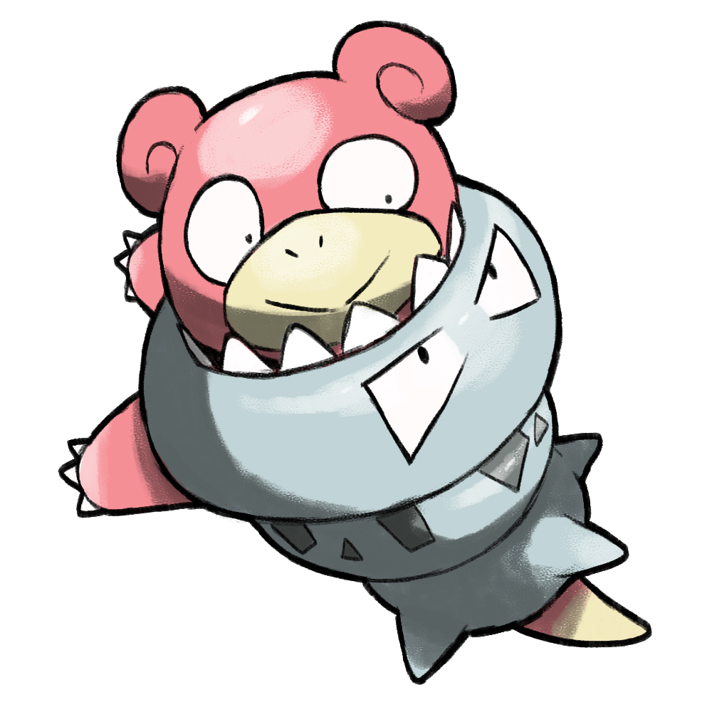 animal_focus blacknirrow chibi closed_mouth full_body gen_1_pokemon mega_pokemon mega_slowbro nintendo no_humans pokemon pokemon_(creature) pokemon_focus shell simple_background slowbro smile solo white_background