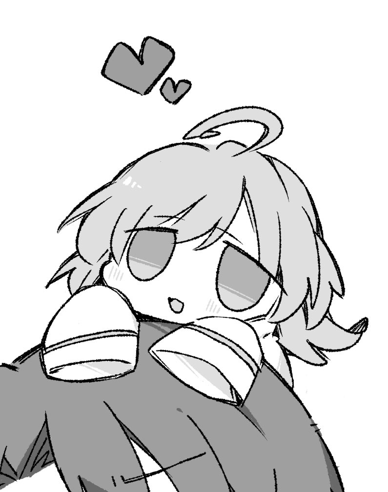 2girls :d ahoge aizawa_kazuha arms_up assault_lily blush chibi chibi_on_head commentary greyscale hands_on_another&#039;s_head hands_up heart herensuge_girls_academy_school_uniform jacket long_hair looking_at_viewer mini_person minigirl monochrome multiple_girls no_pupils on_head open_mouth out_of_frame sasaki_ran school_uniform simple_background sleeves_past_fingers sleeves_past_wrists smile solo_focus toyo_(sameden46) v-shaped_eyebrows white_background