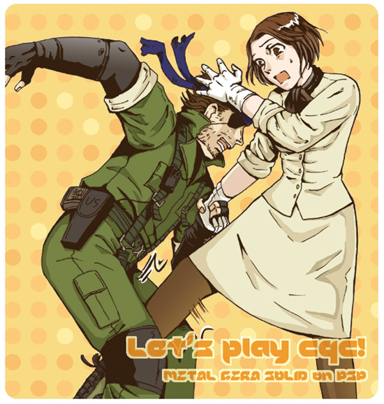 1boy 1girl ball_busting bandana bdsm brown_eyes brown_hair cbt crotch_kick eyepatch gloves gun holster kicking metal_gear_(series) metal_gear_solid:_portable_ops metal_gear_solid_3:_snake_eater naked_snake pantyhose para-medic_(mgs3) short_hair sleeves_rolled_up source_request testicles weapon