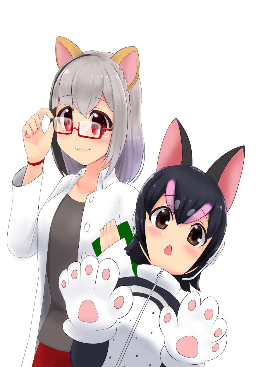 black_hair elbow_gloves gloves highres humboldt_penguin_(kemono_friends) indie_virtual_youtuber kemono_friends kemono_friends_v_project kirara_mimi looking_at_viewer microphone multicolored_hair short_hair tail virtual_youtuber