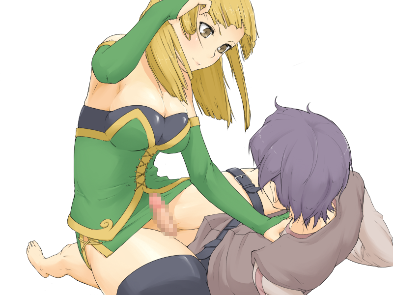 1boy 1girl adjusting_hair barefoot belt black_belt black_boots black_tube_top blonde_hair bmp-to-png_conversion boots breasts brown_eyes brown_tunic censored claudia_(mon-musu_quest!) cleavage erection femdom game_cg girl_on_top green_bridal_gauntlets green_tunic hand_on_another&#039;s_chest hetero imminent_rape ishinoyari large_breasts light_blush light_smile long_hair looking_at_another luka_(mon-musu_quest!) mon-musu_quest! mosaic_censoring non-web_source penis purple_hair shirt short_hair sideboob simple_background straddling strapless thigh_boots transparent_background tube_top tunic v-shaped_eyebrows white_shirt