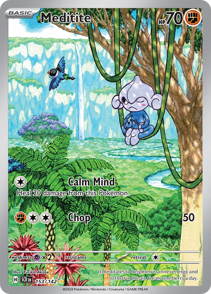;&lt; akase_yuriko artist_name bird blue_sky blush blush_stickers character_name chatot closed_mouth company_name copyright_name copyright_notice day english_text flying gen_3_pokemon gen_4_pokemon grass meditite nature nintendo no_humans official_art one_eye_closed outdoors plant pokemon pokemon_(creature) pokemon_card pokemon_focus pokemon_tcg river sitting sky third-party_source trading_card tree vines
