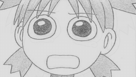 1girl antenna_hair azuma_kiyohiko child expressive_hair koiwai_yotsuba lowres monochrome official_art open_mouth parted_bangs sad solo tearing_up tears thumbnail_surprise