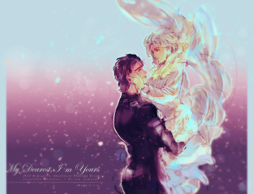 1boy 1girl bridal_veil couple dress erina_pendleton formal_clothes happy hug husband_and_wife jojo_no_kimyou_na_bouken jonathan_joestar lifting_person muscular muscular_male smile suit veil wedding_dress